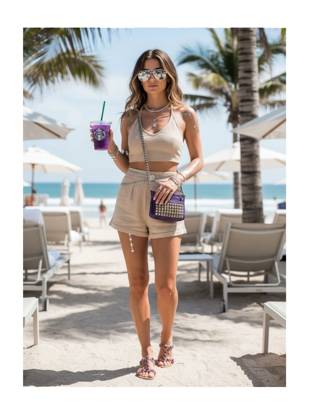 Y2K: new Tylie Malibu 𖢻 Runaway Rockstud Simone Cross Body Bag 𖢻 Purple Leather